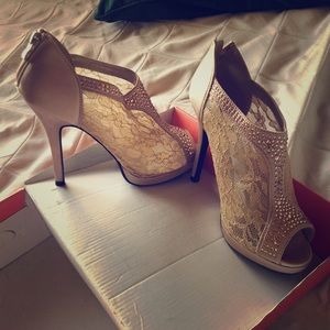 Lace High Heel Shootie with Flatback Crystals